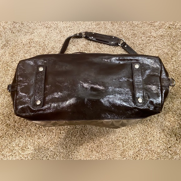 COACH Tan/Brown Ashley Signature Satin Satchel 2WAY Convertible Detachable Strap - Picture 9 of 14